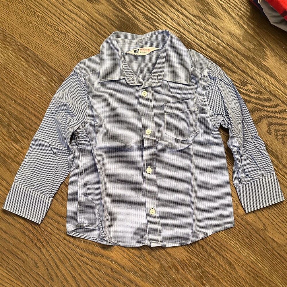 H&M Kids Blue Checkered Button Down Shirt 12 months